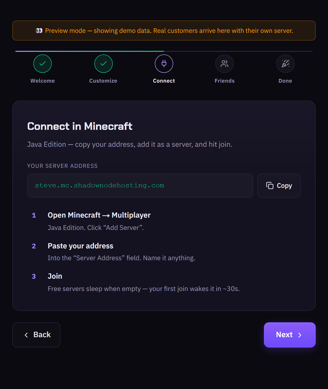 Connect in Minecraft